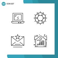 Vector Pack of 4 Outline Symbols Line Style Icon Set on White Background for Web and Mobile