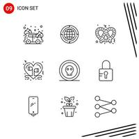 Collection of 9 Vector Icons in Line style Pixle Perfect Outline Symbols for Web and Mobile Line Icon Signs on White Background 9 Icons