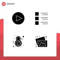 Set of 4 Vector Solid Glyphs on Grid for arrow female details view face Editable Vector Design Elements
