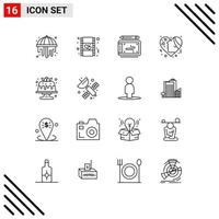 16 Universal Outlines Set for Web and Mobile Applications cake love graphic hearts emotion Editable Vector Design Elements