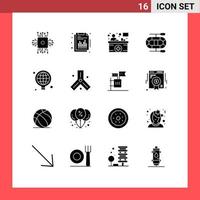 Mobile Interface Solid Glyph Set of 16 Pictograms of business bulb report dinghy information counter Editable Vector Design Elements