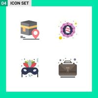 Pictogram Set of 4 Simple Flat Icons of khana costume map wreath party Editable Vector Design Elements