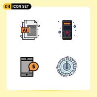 4 Creative Icons Modern Signs and Symbols of ai money computer system consumption Editable Vector Design Elements