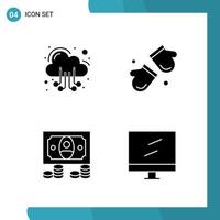 Vector Pack of 4 Glyph Symbols Solid Style Icon Set on White Background for Web and Mobile