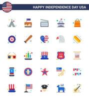 Modern Set of 25 Flats and symbols on USA Independence Day such as white landmark usa house usa Editable USA Day Vector Design Elements