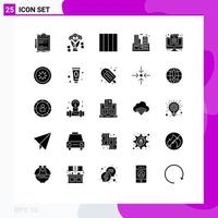 25 User Interface Solid Glyph Pack of modern Signs and Symbols of office computer grid company polution Editable Vector Design Elements