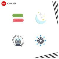 Group of 4 Flat Icons Signs and Symbols for chatting train moon weather public Editable Vector Design Elements