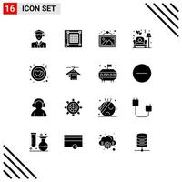 Group of 16 Modern Solid Glyphs Set for circle sofa website lamp frame Editable Vector Design Elements