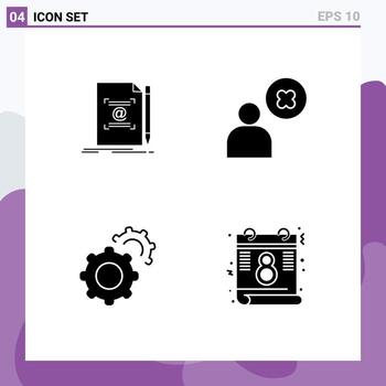 Universal Icon Symbols Group of 4 Modern Solid Glyphs of note gear mail delete user setting Editable Vector Design Elements