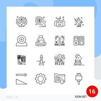 16 User Interface Outline Pack of modern Signs and Symbols of devices spring eve green grass Editable Vector Design Elements