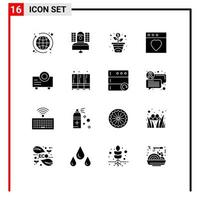 Solid Glyph Pack of 16 Universal Symbols of security presentation financing device favorite Editable Vector Design Elements