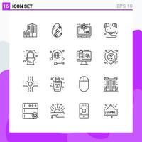 Set of 16 Vector Outlines on Grid for flush bathroom monitor headset hardware Editable Vector Design Elements