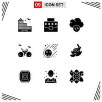 Stock Vector Icon Pack of 9 Line Signs and Symbols for robbit meteorite data asteroid vehicle Editable Vector Design Elements