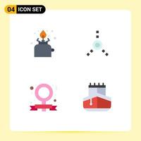 Universal Icon Symbols Group of 4 Modern Flat Icons of camping feminism picnic fire ware sail Editable Vector Design Elements