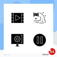 Modern Pack of 4 Icons Solid Glyph Symbols isolated on White Backgound for Website designing vector