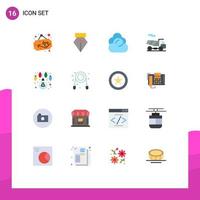 Flat Color Pack of 16 Universal Symbols of lights christmas cloud bulb quad Editable Pack of Creative Vector Design Elements