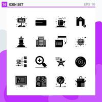 Set of 16 icons in solid style Creative Glyph Symbols for Website Design and Mobile Apps Simple Solid Icon Sign Isolated on White Background 16 Icons vector