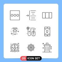 9 Line Black Icon Pack Outline Symbols for Mobile Apps isolated on white background 9 Icons Set vector