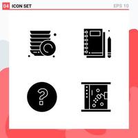 Collection of 4 Vector Icons in solid style Modern Glyph Symbols for Web and Mobile Solid Icon Sign Isolated on White Background 4 Icons