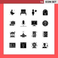 User Interface Pack of 16 Basic Solid Glyphs of keyboard bag user business helmet Editable Vector Design Elements