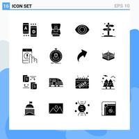 Modern Set of 16 Solid Glyphs Pictograph of contact click eye arrow sign Editable Vector Design Elements