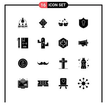 16 glifos sólidos vectoriales temáticos y símbolos editables de código css pájaros protegen el acceso a elementos de diseño vectorial editables vector