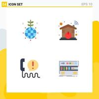 Pack of 4 Modern Flat Icons Signs and Symbols for Web Print Media such as earth call contact green smart communication Editable Vector Design Elements