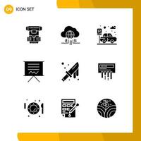 9 Icon Set Solid Style Icon Pack Glyph Symbols isolated on White Backgound for Responsive Website Designing vector