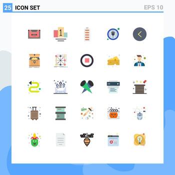 User Interface Pack of 25 Basic Flat Colors of left arrow battery wire plug Editable Vector Design Elements