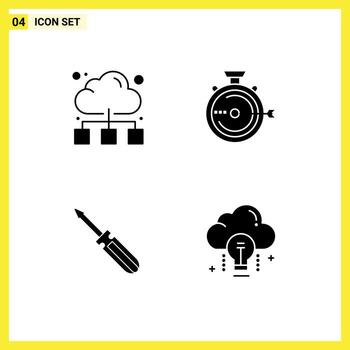 grupo de 4 glifos sólidos modernos establecidos para elementos de diseño vectorial editables de la herramienta de optimización de internet de tornillo en la nube vector