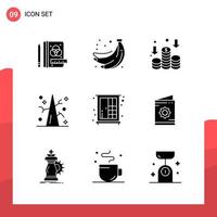 Pack of 9 Universal Glyph Icons for Print Media on White Background vector