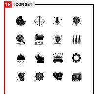 16 Thematic Vector Solid Glyphs and Editable Symbols of data markiting full faind pack Editable Vector Design Elements