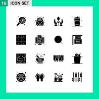 Set of 16 Modern UI Icons Symbols Signs for decor water view drink energy Editable Vector Design Elements