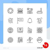 Modern Pack of 16 Icons Line Outline Symbols isolated on White Backgound for Website designing vector