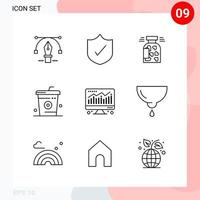 Vector Pack of 9 Icons in Line Style Creative Outline Pack isolated on White Background for Web and Mobile