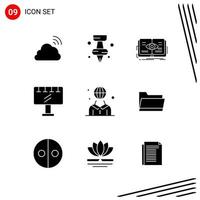 colección de 9 iconos vectoriales en estilo sólido símbolos de glifo perfecto de píxeles para web y signos de iconos sólidos móviles sobre fondo blanco 9 iconos vector