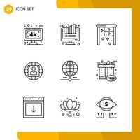 9 conjunto de iconos estilo de línea paquete de iconos símbolos de esquema aislados en fondo blanco para el diseño de sitios web receptivos vector