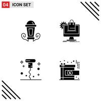 Solid Glyph Pack of 4 Universal Symbols of light bottle lantern ecommerce miscellaneous Editable Vector Design Elements