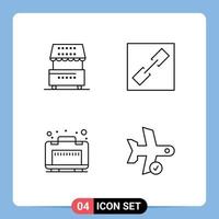 Mobile Interface Line Set of 4 Pictograms of cooking luggage kiosk connect check Editable Vector Design Elements