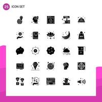 Pack of 25 Modern Solid Glyphs Signs and Symbols for Web Print Media such as day marketing internet like finger Editable Vector Design Elements