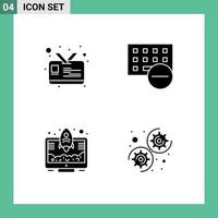 Universal Icon Symbols Group of 4 Modern Solid Glyphs of card launch computers hardware rocket Editable Vector Design Elements