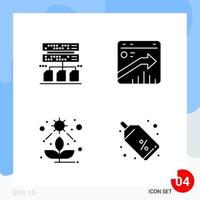 Modern Pack of 4 Icons Solid Glyph Symbols isolated on White Backgound for Website designing vector