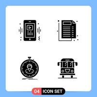 4 Solid Black Icon Pack Glyph Symbols for Mobile Apps isolated on white background 4 Icons Set vector