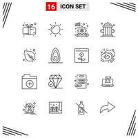 Universal Icon Symbols Group of 16 Modern Outlines of nature outfit analysis process firefighter firefighter Editable Vector Design Elements