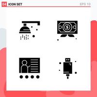 Collection of 4 Vector Icons in solid style Modern Glyph Symbols for Web and Mobile Solid Icon Sign Isolated on White Background 4 Icons