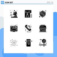 9 Universal Solid Glyphs Set for Web and Mobile Applications communication thinking protection graphic design Editable Vector Design Elements