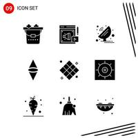 colección de 9 iconos vectoriales en estilo sólido símbolos de glifo perfecto de píxeles para web y signos de iconos sólidos móviles sobre fondo blanco 9 iconos vector