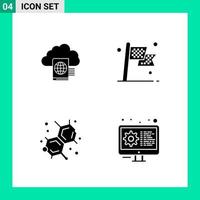 Pack of 4 Solid Style Icon Set Glyph Symbols for print Creative Signs Isolated on White Background 4 Icon Set vector