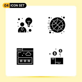 Conjunto de 4 glifos sólidos universales para aplicaciones web y móviles sitio web de negocios paquete de tiempo de baloncesto elementos de diseño vectorial editables vector