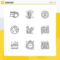 Group of 9 Modern Outlines Set for gander women ecommerce men globe Editable Vector Design Elements